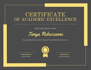 Free  Template: Yellow Certificate of Academic Excellence Template