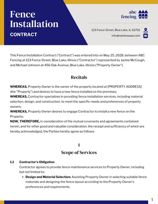 business  Template: Fence Installation Contract Template