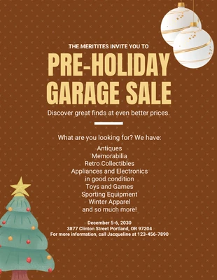 Free  Template: Pre-Holiday Garage Sale Flyer Template