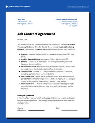 Free  Template: Contract Job Agreement Letter Template