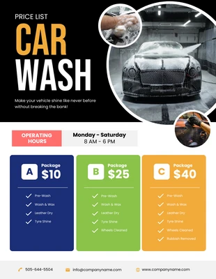 Free  Template: Black and Colorful Car Wash Pricelist Poster