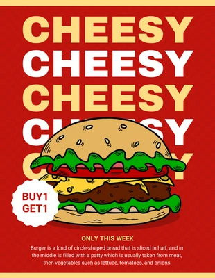 Free  Template: Cheesy Burger Buy 1 Get 1 Free Flyer Template