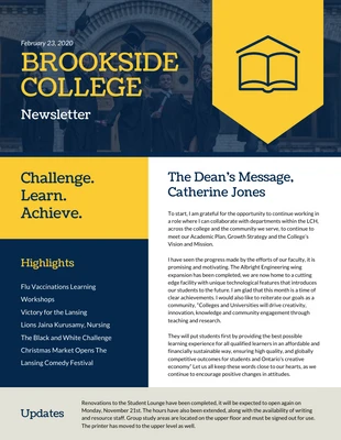 business  Template: Yellow Banner College Newsletter Template