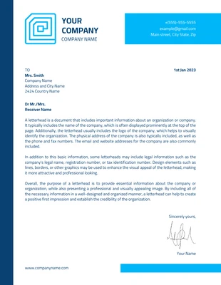 Free  Template: White Blue Modern Business Letterhead Template