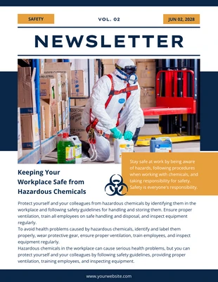 Free  Template: White Navy Yellow Safety At Work Newsletter Template