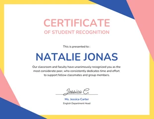 premium  Template: Colorful Certificate of Recognition for Students Template