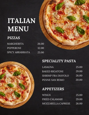 Free  Template: Black Modern Texture Italian Restaurant Food Menu