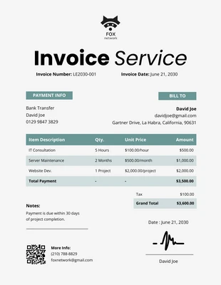 Free  Template: Simple Grey Service Invoice Template