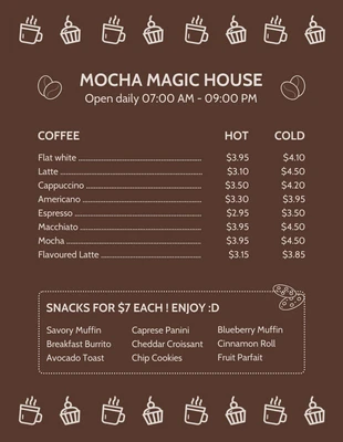 business  Template: Brown Minimalist Background Coffee Menu