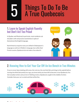 Free  Template: 5 Things To Do to Be a True Quebecois Infographic Template