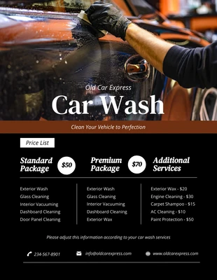 premium  Template: Dark Brown Car Wash Price List Template