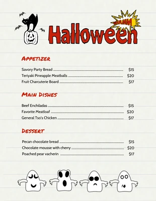 Free  Template: Light Yellow Classic Illustration Halloween Menu