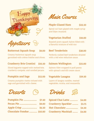 business  Template: Beige And Brown Modern Thanksgiving Menu