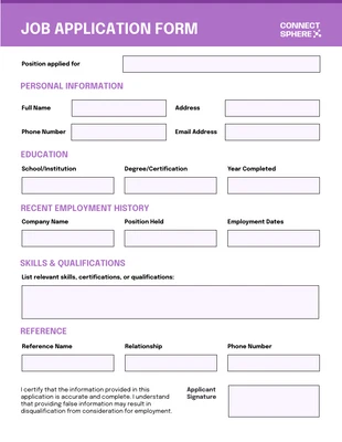 premium interactive Template: Purple and White Simple Job Application Form