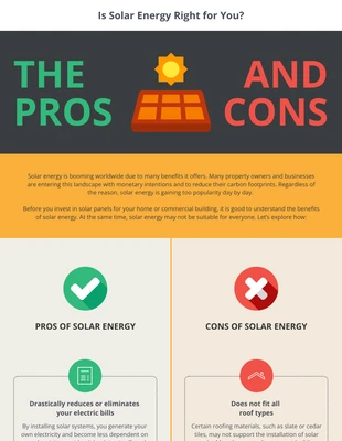 Free  Template: Pros of Solar Energy Comparison Infographic Template