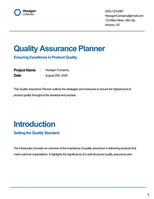 Free  Template: Blue White QA Plan Template