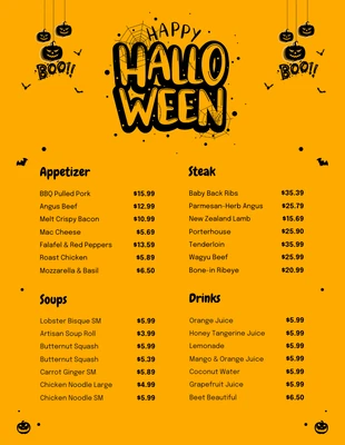 Free  Template: Orange Modern Illustration Halloween Menu