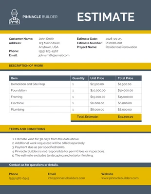 business  Template: Yellow Blue Construction Estimate Template