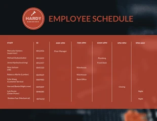 Free  Template: Rusty Hardware Employee Schedule