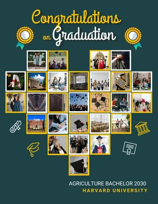 Free  Template: Dark Green Modern Illustration Graduation Heart Shaped Collages