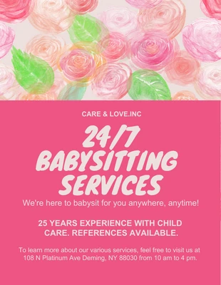 Free  Template: Floral 24/7 Babysitting Service Flyer Template