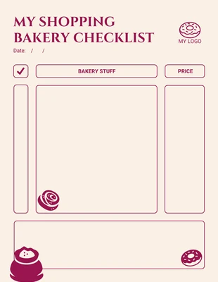 Free  Template: Clean Bakery Shopping Checklist Template