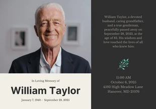 business  Template: Beige And Black In Loving Memory Obituary Cards