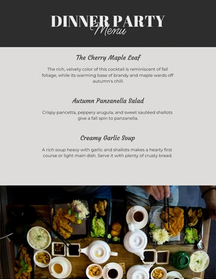 Free  Template: Grey Minimalist Dinner Party Menu