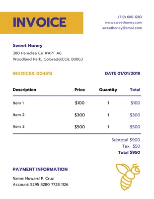 Free  Template: Honey Invoice Template