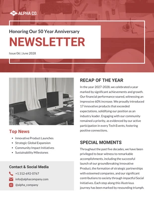 business  Template: Honoring Our 50 Year Anniversary Newsletter Template