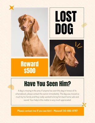 Free  Template: Soft Yellow Lost Dog Poster