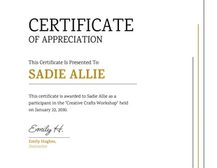 Free  Template: Gold Accent Sample Certificate of Appreciation Template