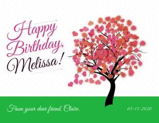 Free  Template: Pink Blossom Tree Birthday Card