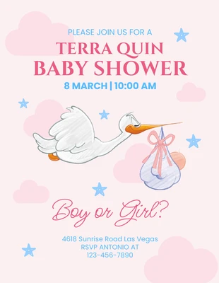 Free  Template: Baby Pink Illustration Baby Shower Invitation Flyer Template