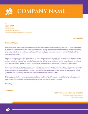 Free  Template: Orange And Purple Modern Business Autumn Letterhead