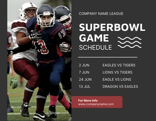 Free  Template: Dark Grey Minimalist Superbowl Game Schedule Template