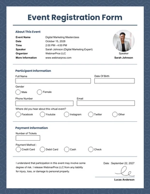 Free  Template: Fiord Event Registration Form Format Template