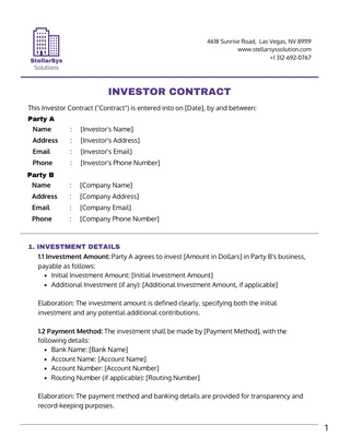 Free  Template: Purple White Investor Contract Template