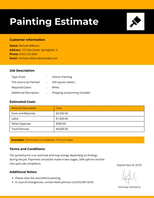 business  Template: Painting Estimate Template