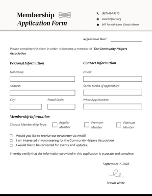 Free  Template: Organization Membership Outline Form Template