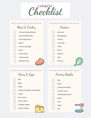 Free interactive Template: Minimalist Cooking Checklist Template