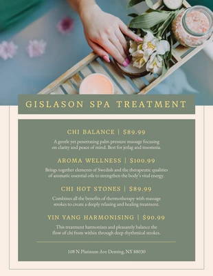 premium  Template: Cream And Green Minimalist Spa Menu