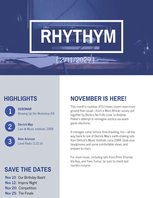 premium  Template: Music Monthly Newsletter Example Template