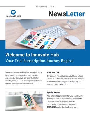 Free  Template: Free Trial Subscription Welcome Newsletter Template