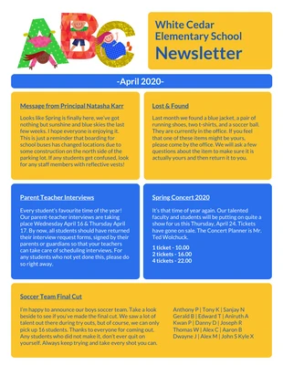 Free  Template: Primary Color Elementary School Newsletter Samples Template