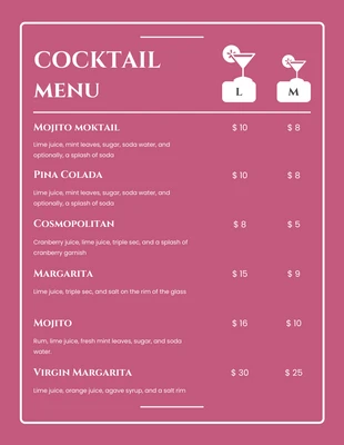 Free  Template: Grey And White Retro Simple Cocktail Menus