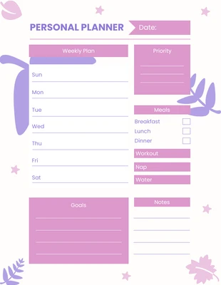 Free  Template: Floral Pastel Colour Personal Planner Template