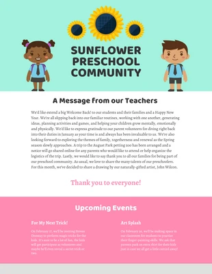 Free  Template: Sunflower Preschool Newsletter Template