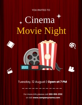 Free  Template: Minimalist Cinema Movie Night Invitation