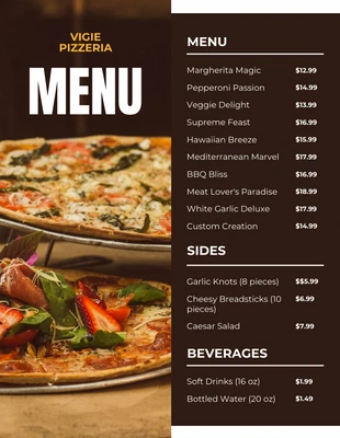 premium  Template: Dark Brown Simple Photo Pizza Menu